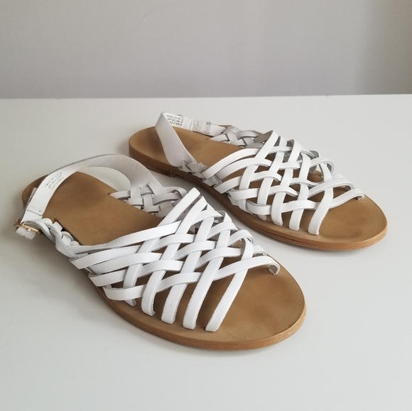 Strappy White Leather Flat Sandals